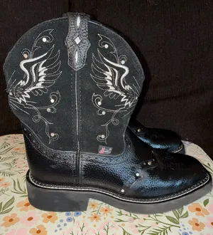 Justin Women’s Black Leather Western Boots US Size 7.5 thumbnail 1