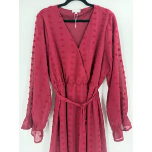 Baltic Born Paisley Dress Women 2XL Burgundy Swiss Dot Long Sleeve Romantic Midi thumbnail 10