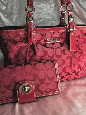 RARE Vintage Y2K Coach Signature Burgundy Tote and Matching Wallet thumbnail 1