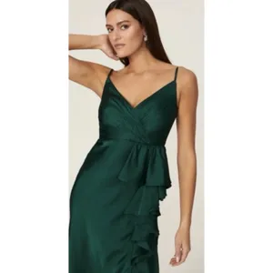 MAC DUGGAL FRG Green Satin Ruffled Asymmetrical Gown #67815 Size 12 thumbnail 2