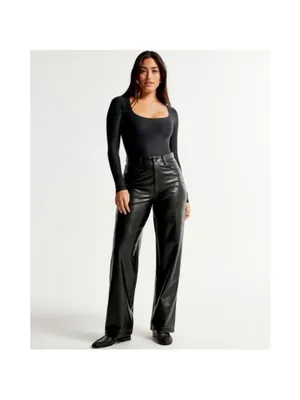 Abercrombie & Fitch the loose high rise faux leather black pant size 25 thumbnail 2