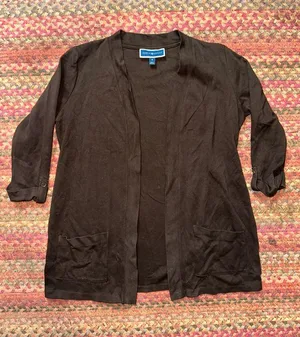 KAREN SCOTT DARK BROWN OPEN FRONT CARDIGAN SWEATER thumbnail 1