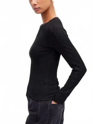Madewell Ribbed Crewneck Long Sleeve Tee NWT Jet Black Medium thumbnail 5
