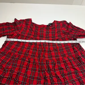 Madewell Red Black Small‎ Tartan Plaid Tiered Button Back Bell Fluted Sleeve Top thumbnail 8