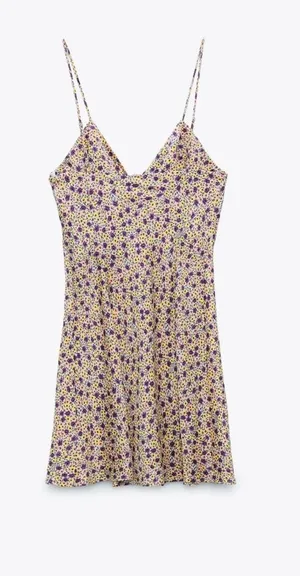 Zara Yellow Mini Dress with Purple Floral Print thumbnail 1