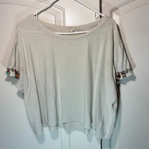 Lilka Womens T Shirt Top Multicolor‎ Pom Pom Sleeve Boho Crop Medium thumbnail 1