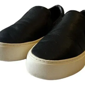 UGG Black Leather Slip-On Platform Clogs with Cream Sole thumbnail 4
