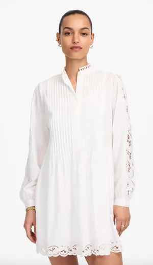 Madewell Pintucked Eyelet Mini Dress Boho Cotton Cottagecore White Small NWT thumbnail 1