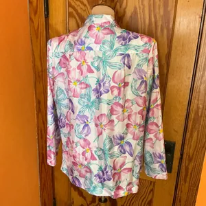 Vintage 80s 90s Floral Blazer Pastel Pink Purple Teal Lightweight Jacket Retro thumbnail 7