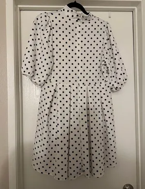 NWOT Francesca’s Mi Ami Babydoll Dress White and Black Polka Dot L thumbnail 2