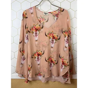 Show Me Your Mumu Peach Western Patterned Long Sleeve Tunic - Size - Small thumbnail 5