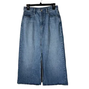 Uniqlo Denim Midi Skirt Women 10 Blue Medium Wash Front Slit Straight Jean thumbnail 2