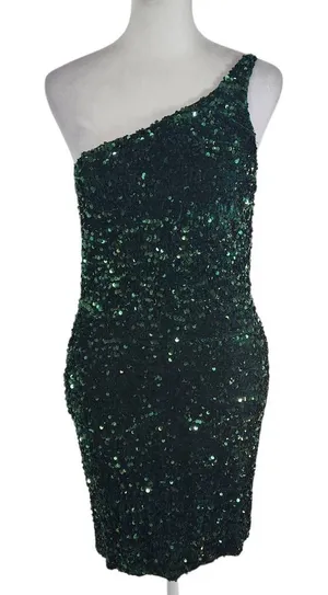 Mi Ami Green Sequin One Shoulder Mini Dress NWOT Size Small Formal Sequin Dress thumbnail 1