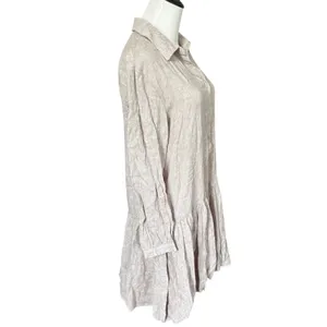 Cynthia Rowley Drop Waist Bubble Hem Linen Blend Dress Sz XS Beige Lagenlook thumbnail 3