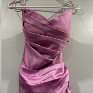 Ashley Lauren Spaghetti Strap Ruched Dress Style 11162 Lilac size 0 thumbnail 6
