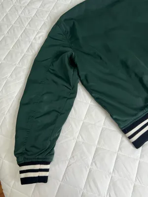 Abercrombie & Fitch Mens M Green Varsity Bomber Jacket Ribbed Collar Zip Up thumbnail 11