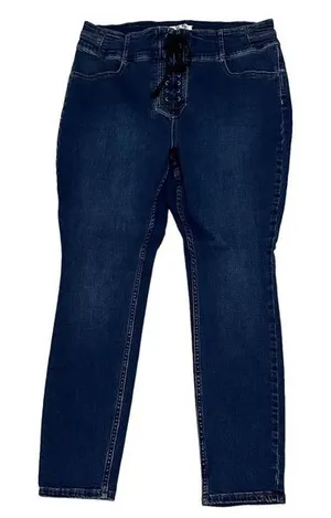 Free People Curvy High Rise‎ Lace Up Skinny Jeans Jegging Blue 35x29 thumbnail 1