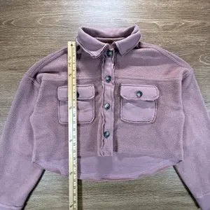 Altar'd State Women's Cropped Mauve Fleece Shacket XS Button Front thumbnail 7