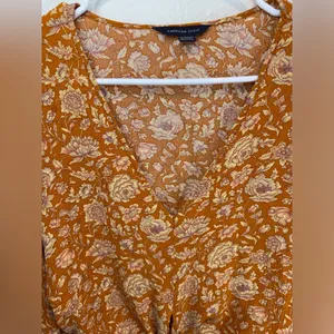 American Eagle‎ Viscose Floral V-Neck Cropped Hem Bell Sleeves Boho Top Size XS thumbnail 5