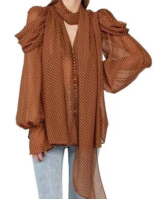 Revolve Acler Swansea Puff-Sleeve Polka-Dot Georgette Tie-Neck Top. Size 6 thumbnail 2