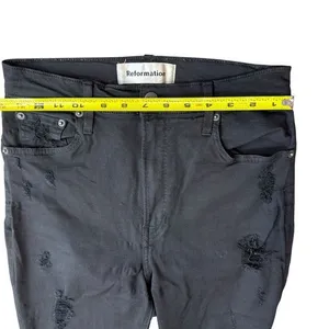 Reformation Size 29 High Rise Frayed Hem Jeans Black Distressed Stretch‎ Grunge thumbnail 11