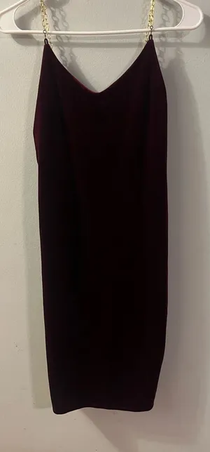 love J Burgundy Midi Slip Dress with Gold Chain Straps thumbnail 1