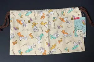Snoopy Peanuts Woodstock Easter theme Cream and Brown Drawstring Pouch thumbnail 1