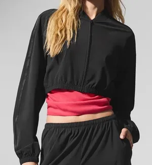 Alo Yoga Cropped Breezy Full-Zip Cover Up Black S thumbnail 1