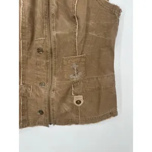 MURMUR Vest Women M Brown Moto Rhinestone Anchor Studded Y2K Utility Gorpcore thumbnail 3