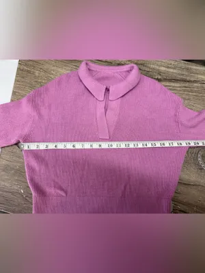 Lululemon Collared Merino Wool-Blend Sweater Dahlia Mauve SZ medium thumbnail 3