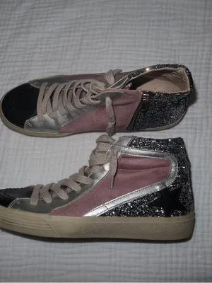 Women’s High-Top Sneaker in Dusty Pink with Silver Glitter thumbnail 2