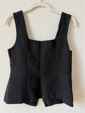 Sézane Zelinda Blouse Noir Linen Vest Size 38 US 6 Minimalist Neutral Coastal thumbnail 2