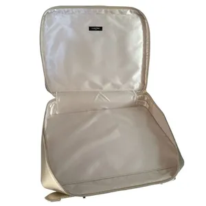 Lancome Cosmetic Makeup bag train case EUC Gold thumbnail 4