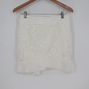 Naked Wardrobe The Statement White Sequin Floral Ruffle Mini Skirt Size M thumbnail 2