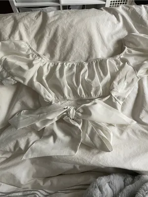 Women's White Tie-Front Puff Sleeve Crop Top thumbnail 2