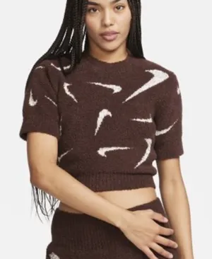 NWT Nike Phoenix Cozy Bouclé Knit Short Sleeve Top thumbnail 1