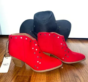 Rue 21 Red Western Studded Booties Size 6 thumbnail 3