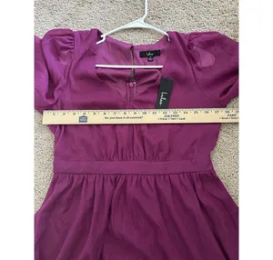 Lulus New Purple Magenta Metallic Sheer Long Sleeve Mini Dress Size Medium Party thumbnail 6