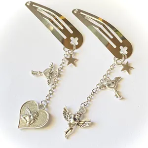 Handmade star & cherub & angel heart key chain dangle Kawaii hair clips set of 2⭐️👼💕 thumbnail 2