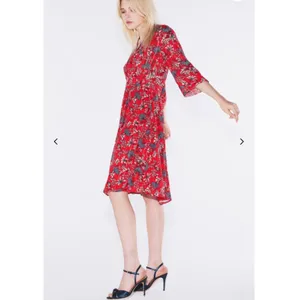 ba&sh Red Floral Lurex Midi Dress‎ V-Neck Front Slit Small thumbnail 10