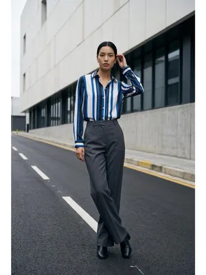 Alba Women's XL Striped Button-Up Shirt Blue White Black Long Sleeve Collared thumbnail 3