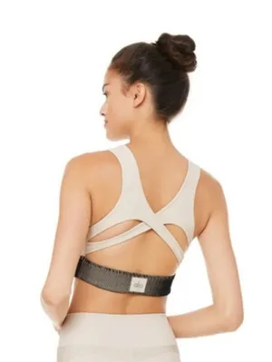 Alo Yoga Electric High Neck Sports Bra Bone Cream Black Ribbed Size XS thumbnail 3