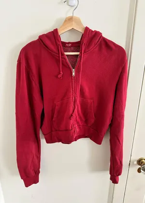 John Galt Red Cropped Zip Up Hoodie thumbnail 1