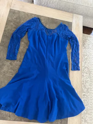 Lomone Elegant Royal Blue Lace-Sleeve Fit & Flare midi Dress thumbnail 3