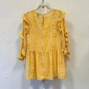 Forever 21 Yellow Paisley Ruffle Mini Dress Long Sleeve Smocked Cuffs Size Small thumbnail 2