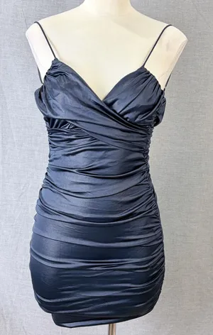 Lucy in the Sky Navy Ruched‎ Bodycon Mini Dress Spaghetti Strap V-Neck Size M thumbnail 1