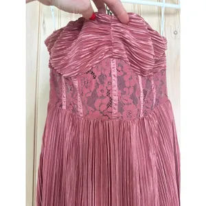 NWT Lulus Desme Rose Pink Satin Plisse Strapless Maxi Dress Holiday Party Size M thumbnail 4