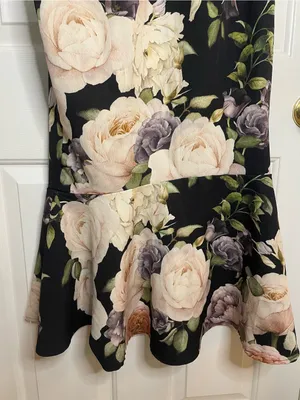 ASOS Black Floral Strapless Midi Dress Midsection Cutout Size 10 dark romance thumbnail 2