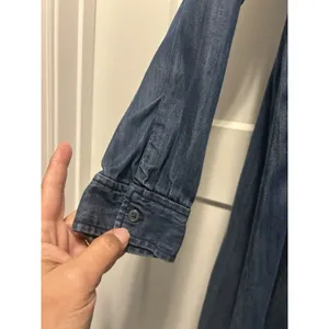 LOFT Denim Shirt Dress Blue Chambray Long Sleeve Roll Tab Sleeves Modest Small thumbnail 4