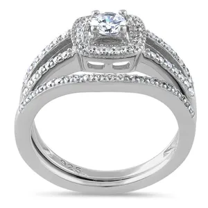 Sterling Silver SIZE 8 925  CZ Wedding Set Ring thumbnail 3